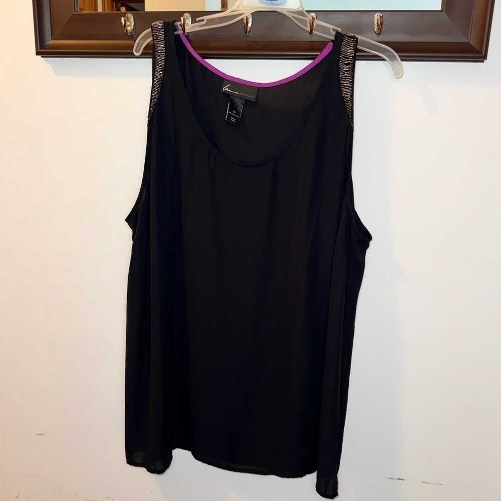 Lane Bryant Womens Black Holiday Sequined Sleeveless Polyester Top Plus Size 24